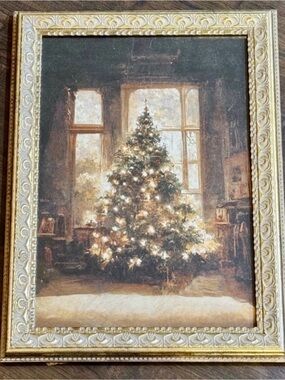 Petal Lane 12x16 Gold Framed Christmas Tree Wall Art - Cream & Gold Accents